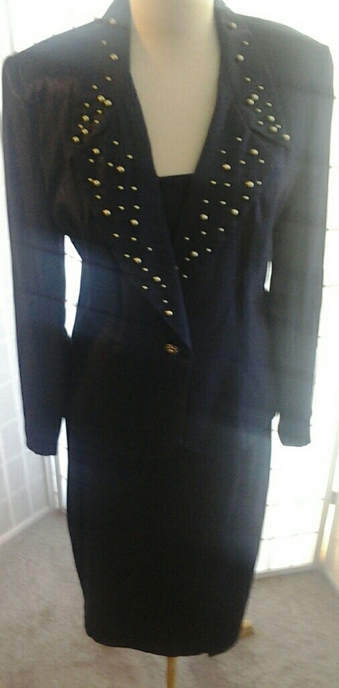Executive Collection Navy Beaded Dressy Skirt Suit